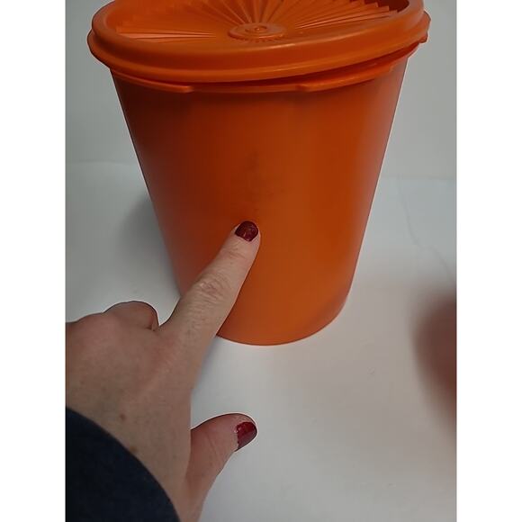 Tupperware Canister Set With Lids Orange Harvest Servalier Vintage Set of 2 - Picture 6 of 14